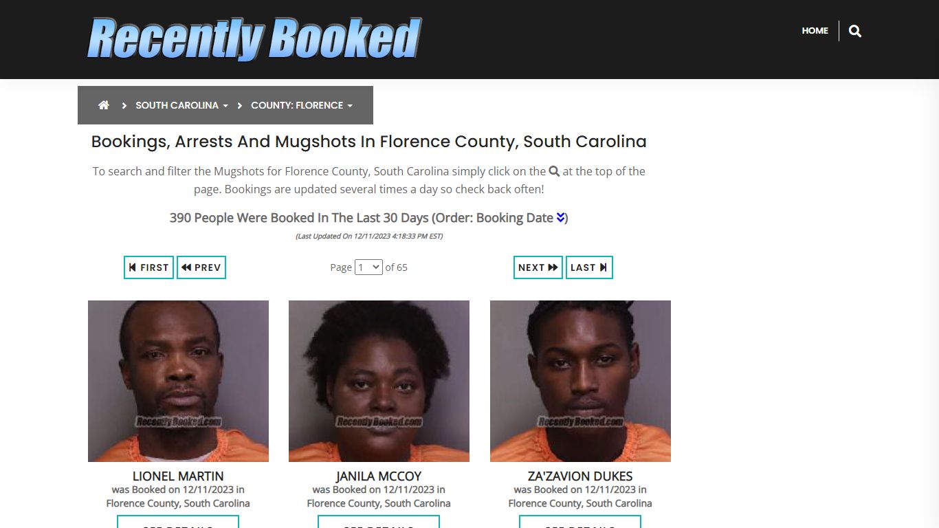 Bookings, Arrests and Mugshots in Florence County, South Carolina